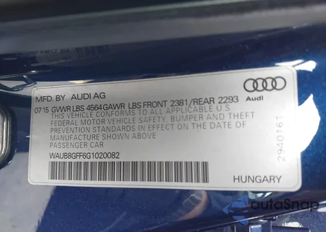 2016 Audi A3 2.0T Premium из США, поврежденный, VIN WAUB8GFF6G1020082